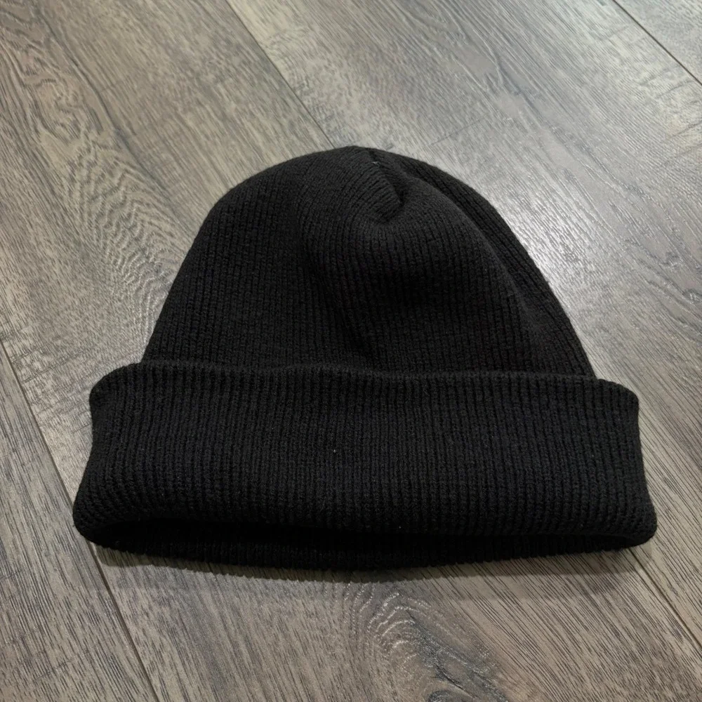 Adidas Originals Beanie Hat Unisex One Size Black Trefoil Logo Ribbed Knit